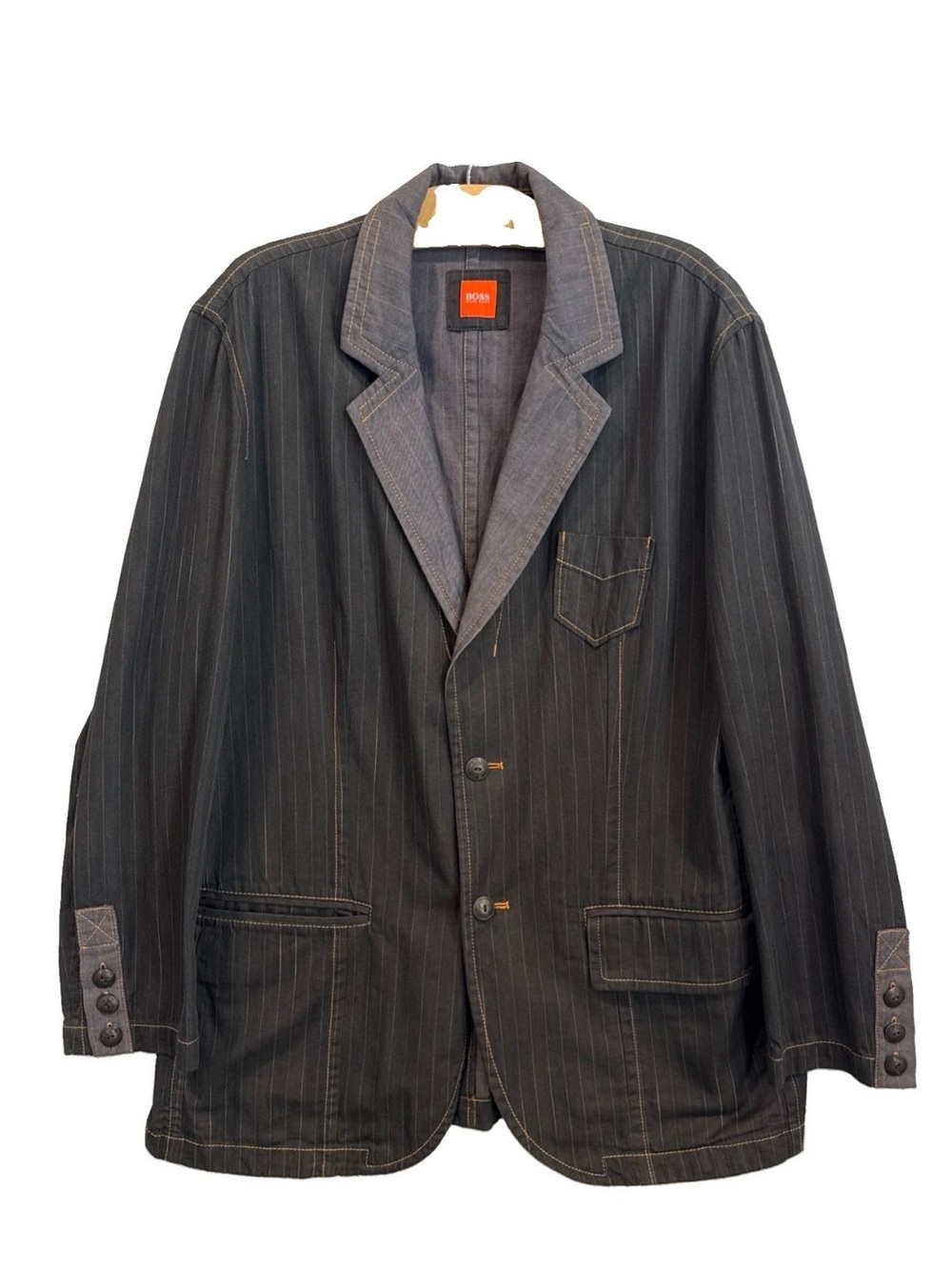 Hugo Boss Vintage Opasso Denim Striped Blazer Unstructured $398 Sz 44 EUC